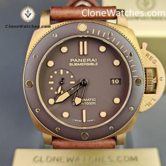 Panerai Super Clone Watches 1:1 Submersible Bronzo PAM 00968 Brown Dial detail view