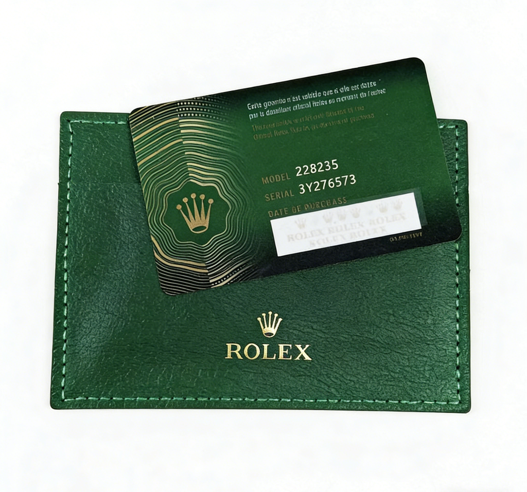 Luxury watch warranty card and packaging detail