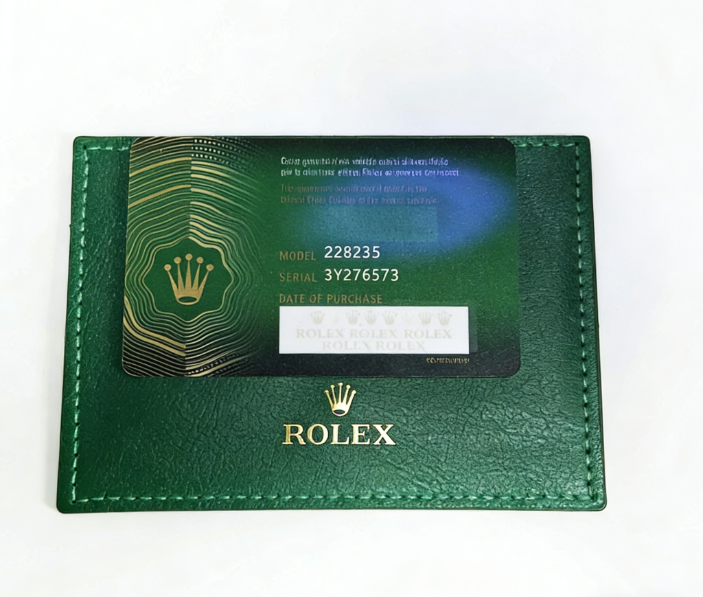 NFC-style card and luxury watch packaging detail