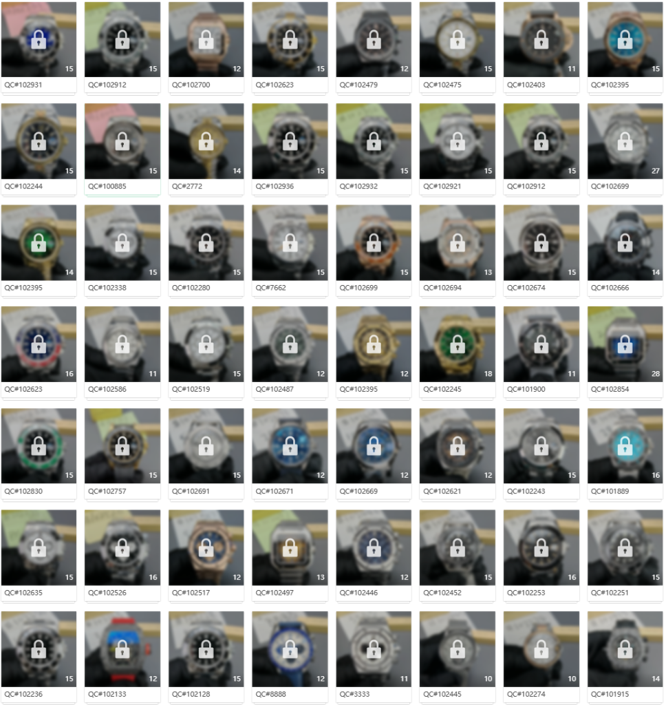 QC album thumbnails for pre-shipment watch review