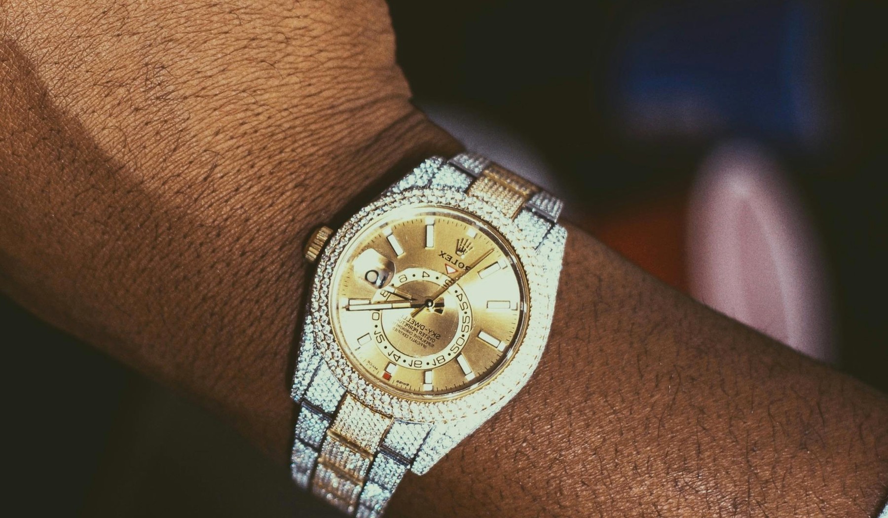 Real diamond-set luxury watch with bright bezel and bracelet stones
