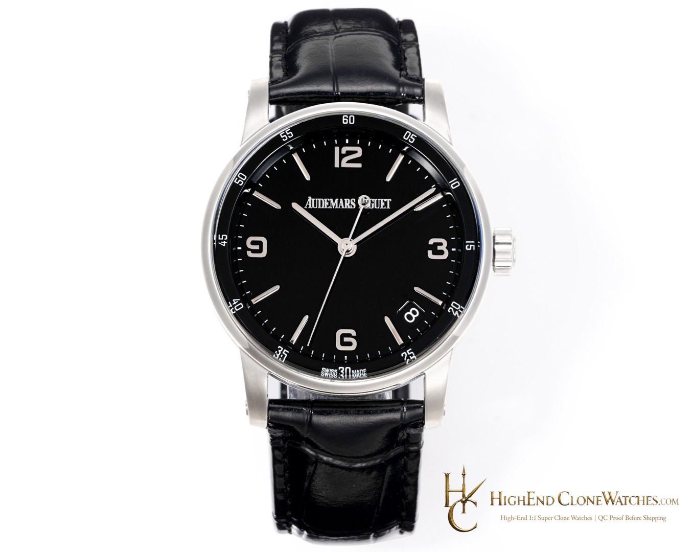 Audemars Piguet Code 11.59 by 15210BC Black Dial 41mm Leather Strap super clone watch front view