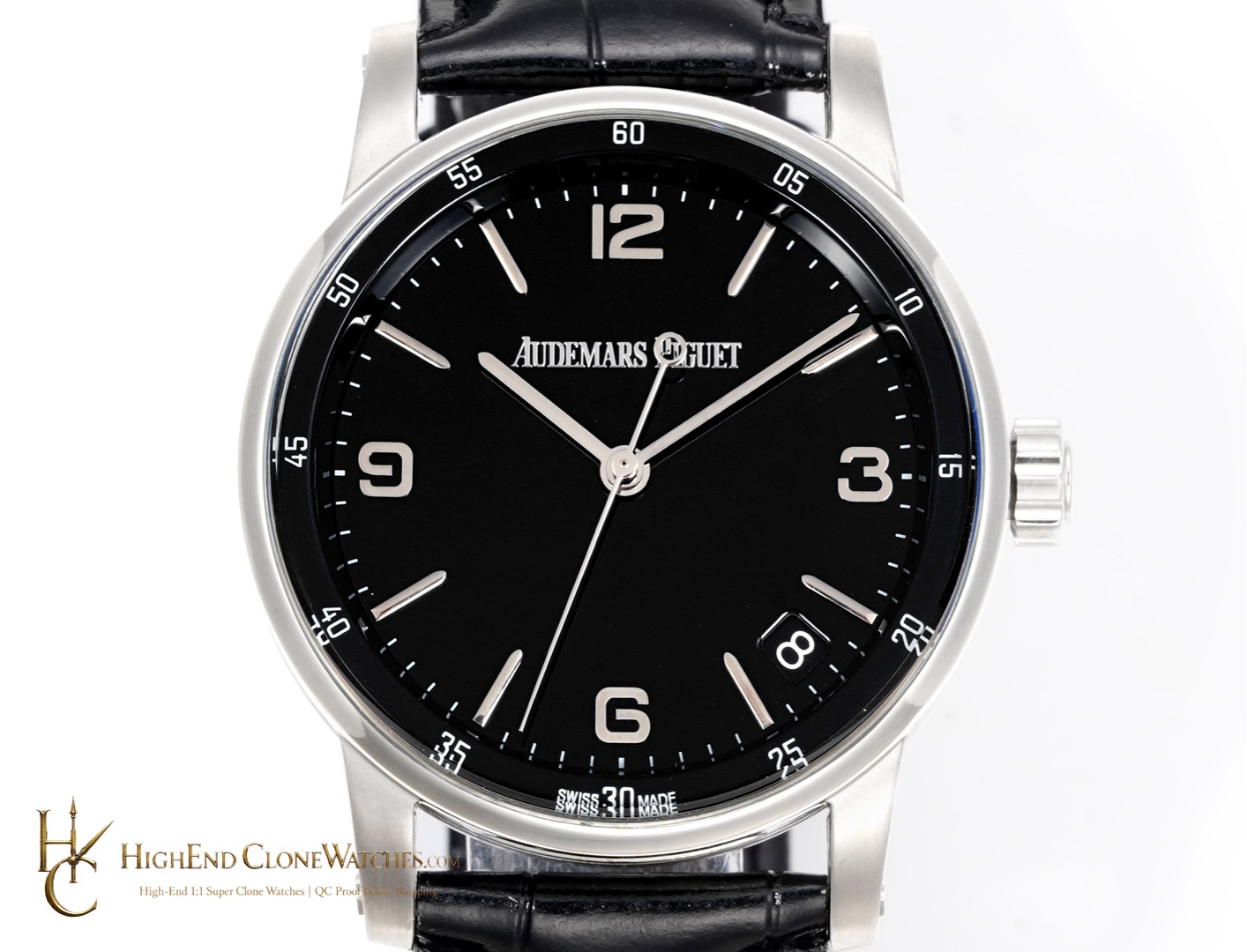 Audemars Piguet Code 11.59 by 15210BC Black Dial 41mm Leather Strap super clone watch dial detail