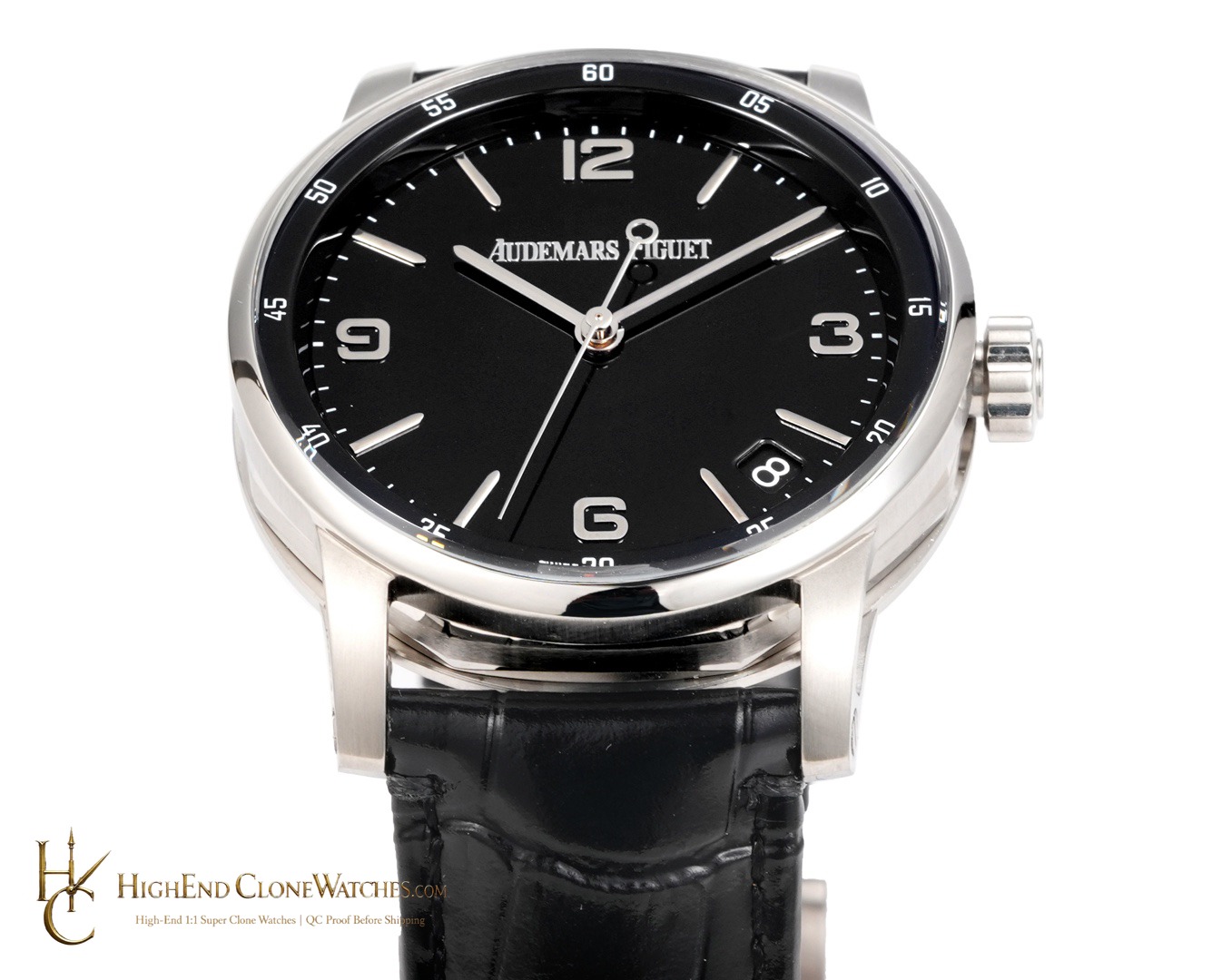 Audemars Piguet Code 11.59 by 15210BC Black Dial 41mm Leather Strap super clone watch bezel detail