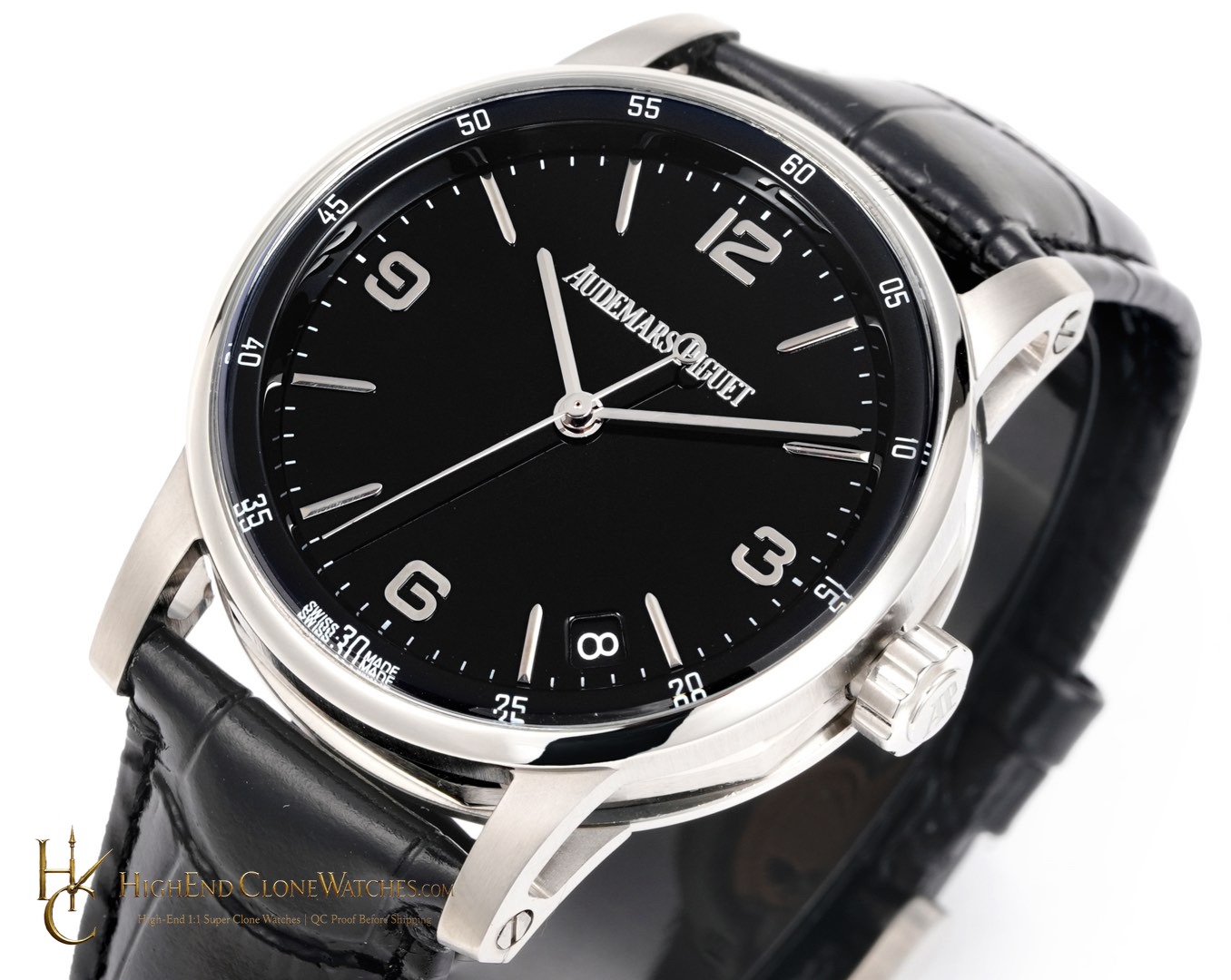 Audemars Piguet Code 11.59 by 15210BC Black Dial 41mm Leather Strap super clone watch side case profile
