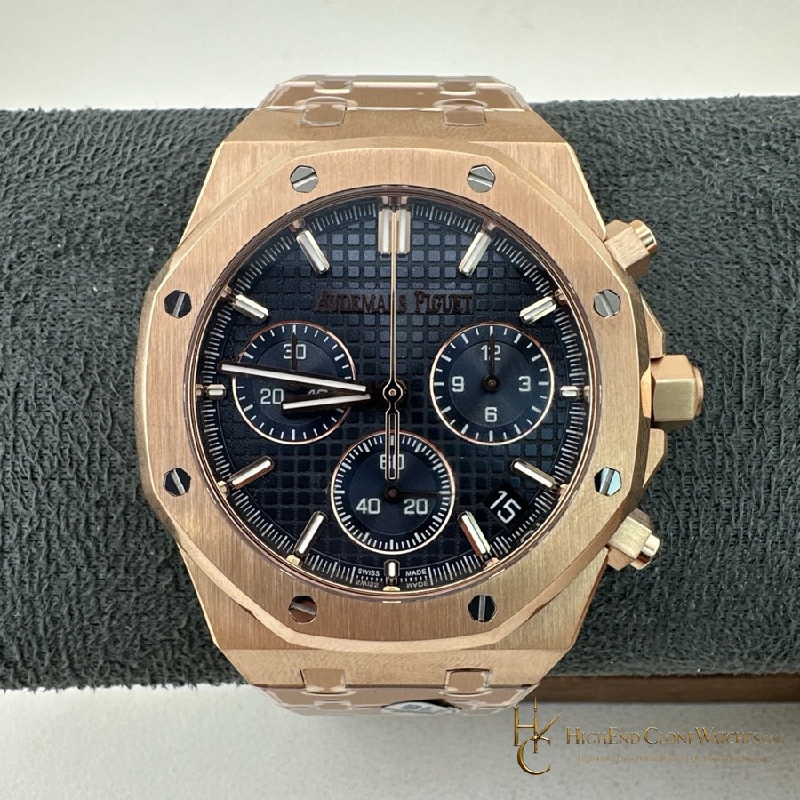 Audemars Piguet Rose Gold Blue Dial 26240 super clone watch front view