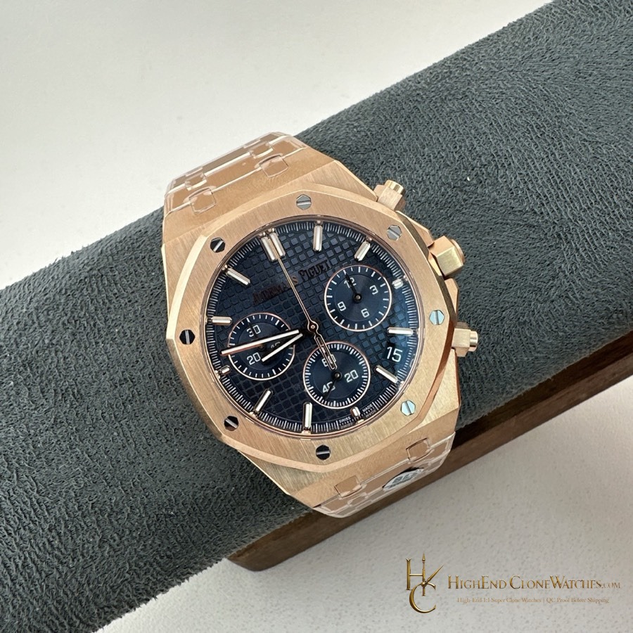 Audemars Piguet Rose Gold Blue Dial 26240 super clone watch bezel detail