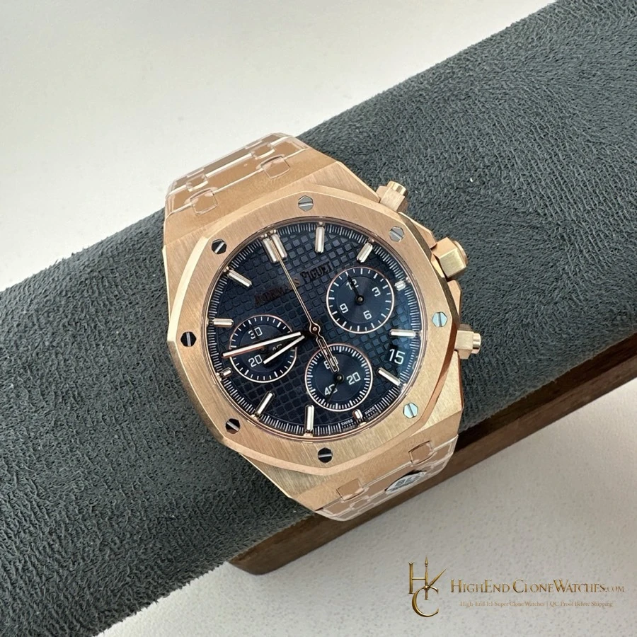 Audemars Piguet Rose Gold Blue Dial 26240 super clone watch bezel detail