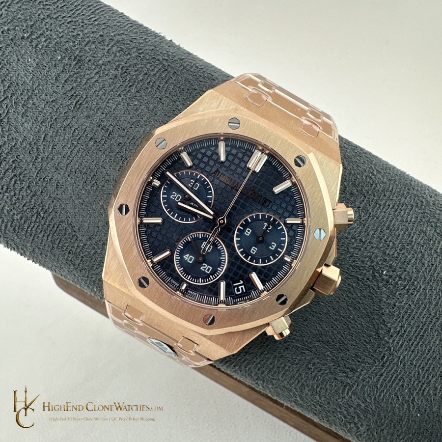 Audemars Piguet Rose Gold Blue Dial 26240 super clone watch bracelet or strap fit