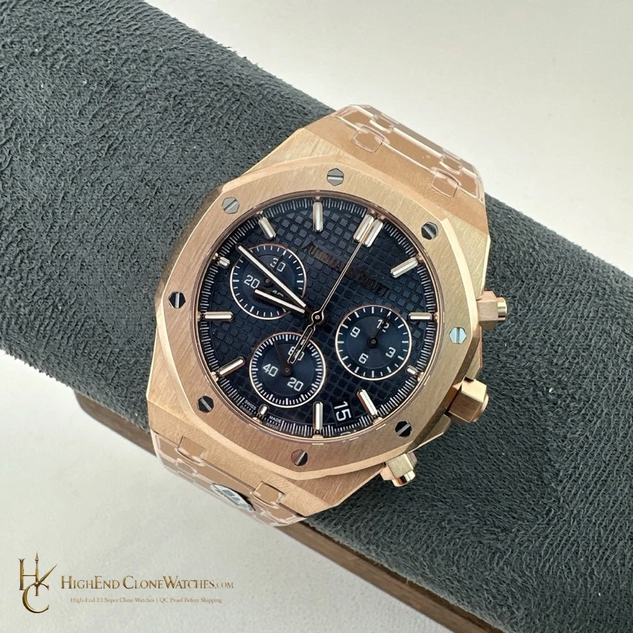 Audemars Piguet Rose Gold Blue Dial 26240 super clone watch bracelet or strap fit