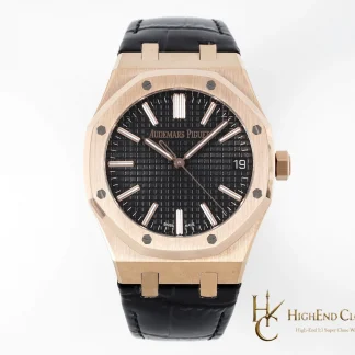 Audemars Piguet Royal Oak 15510 Rose Gold Black Dial Alligator Leather Strap 41mm super clone watch front view