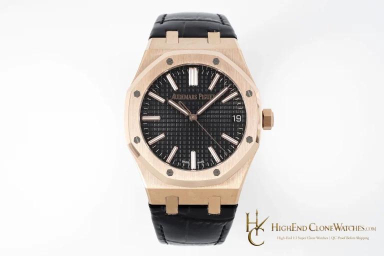 Audemars Piguet Royal Oak 15510 Rose Gold Black Dial Alligator Leather Strap 41mm super clone watch front view