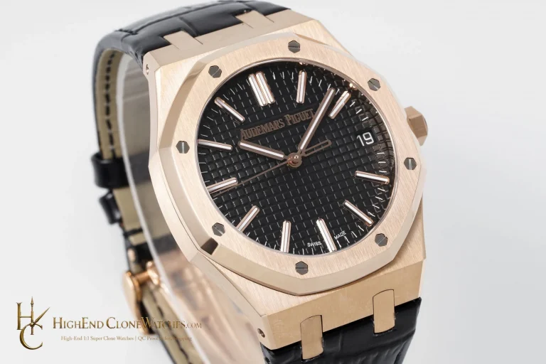 Audemars Piguet Royal Oak 15510 Rose Gold Black Dial Alligator Leather Strap 41mm super clone watch dial detail