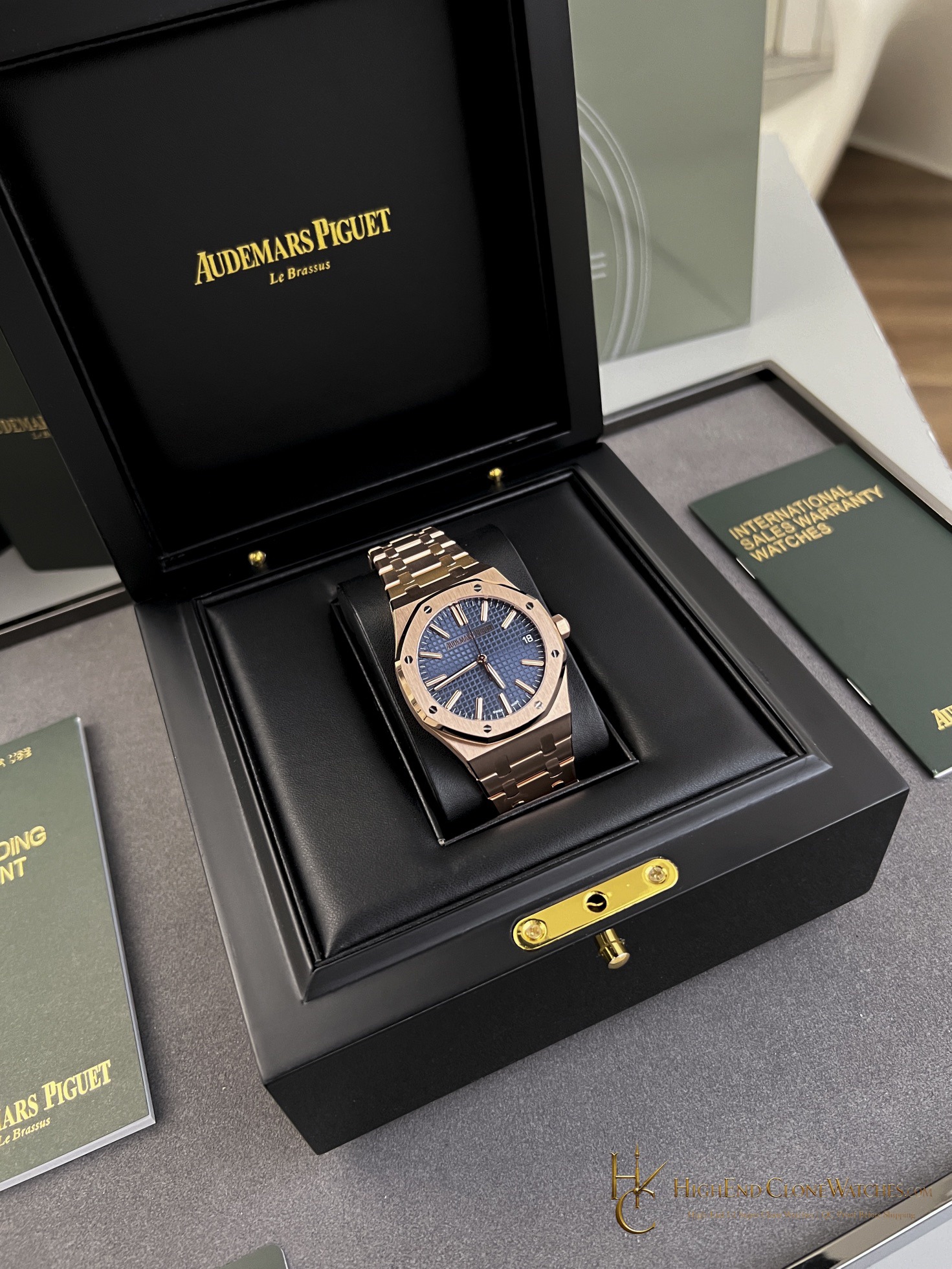 Audemars Piguet Royal Oak 15510 Rose Gold Blue Dial 41mm super clone watch bezel detail