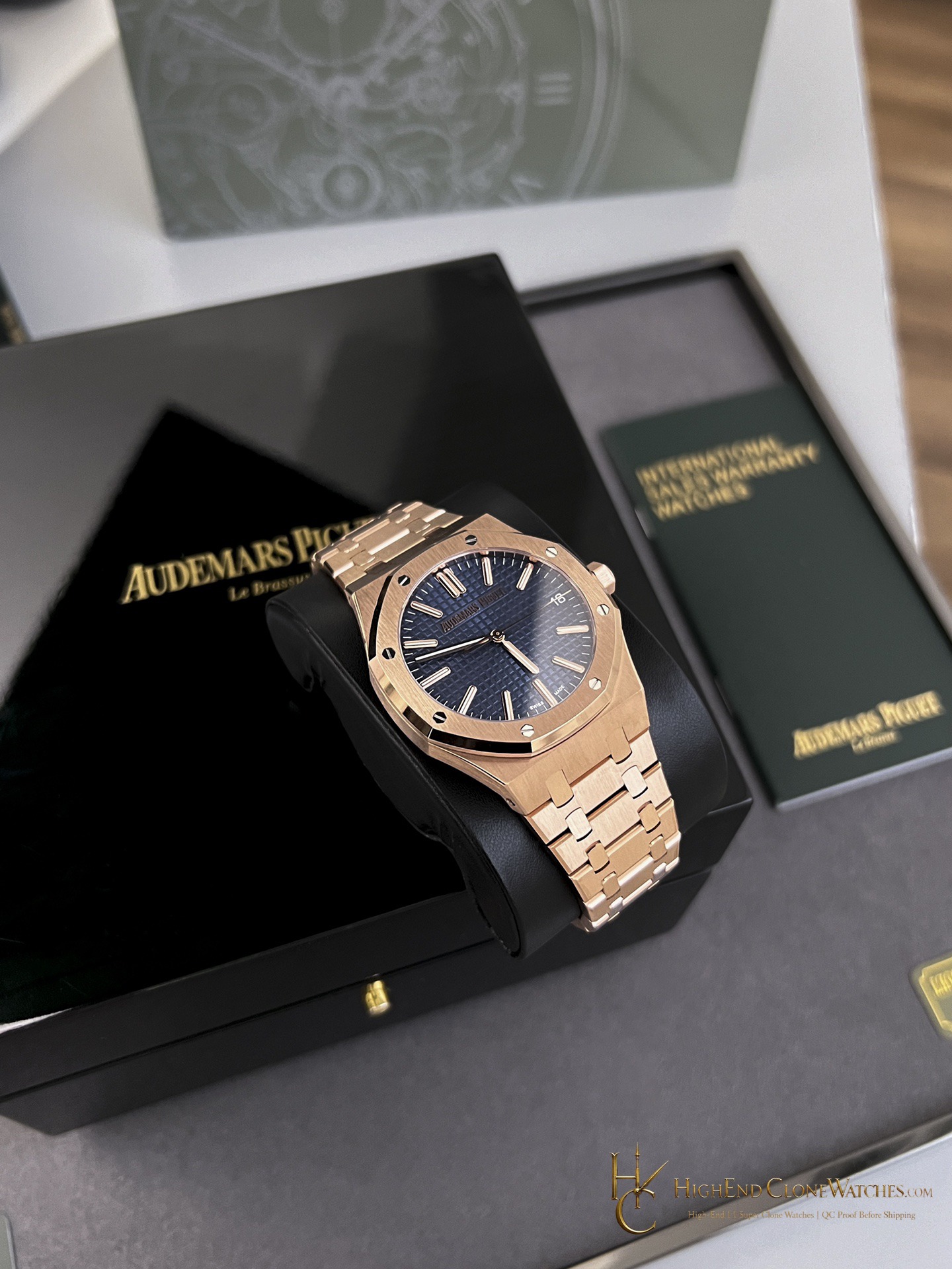 Audemars Piguet Royal Oak 15510 Rose Gold Blue Dial 41mm super clone watch side case profile