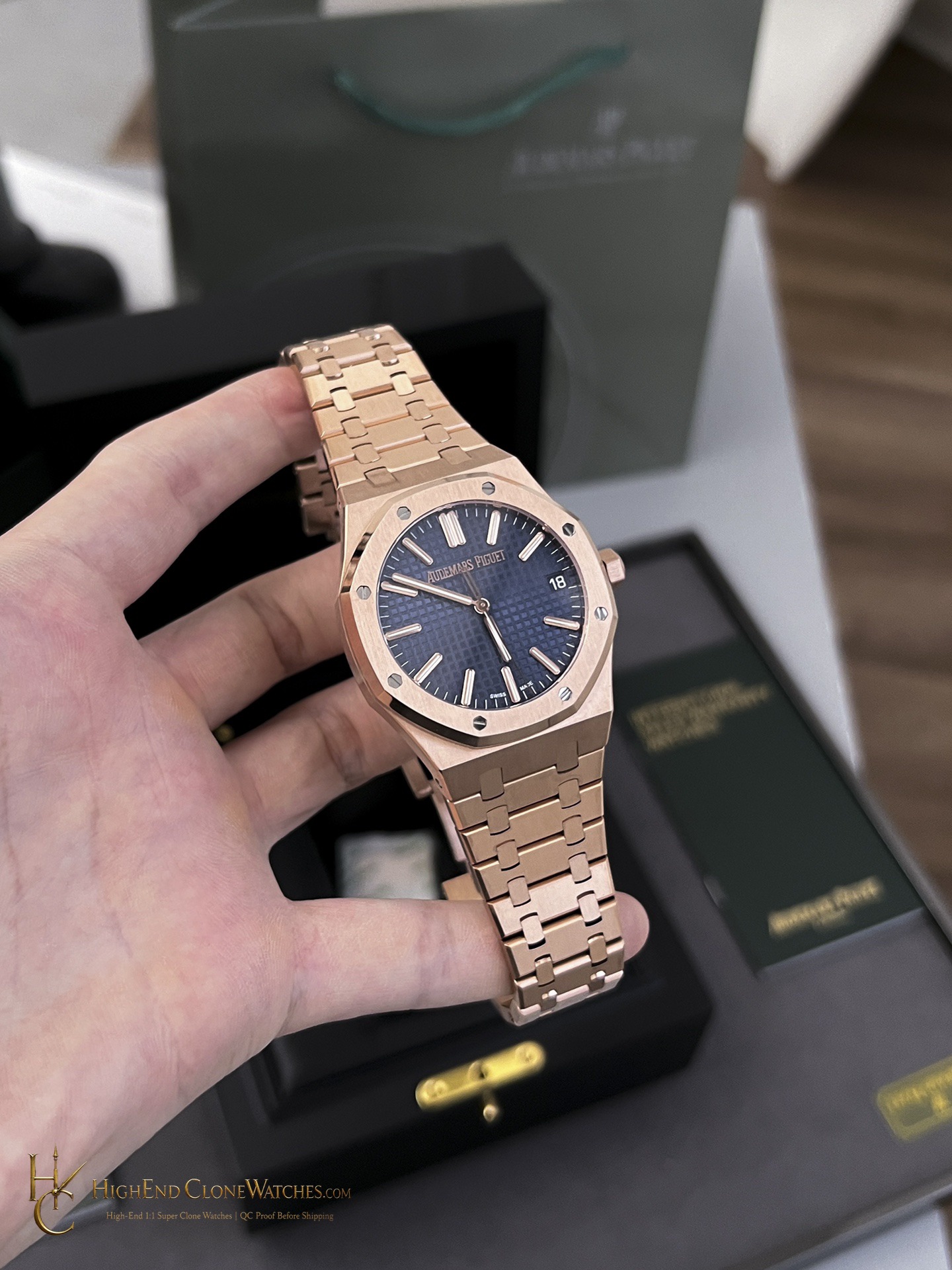Audemars Piguet Royal Oak 15510 Rose Gold Blue Dial 41mm super clone watch bracelet or strap fit