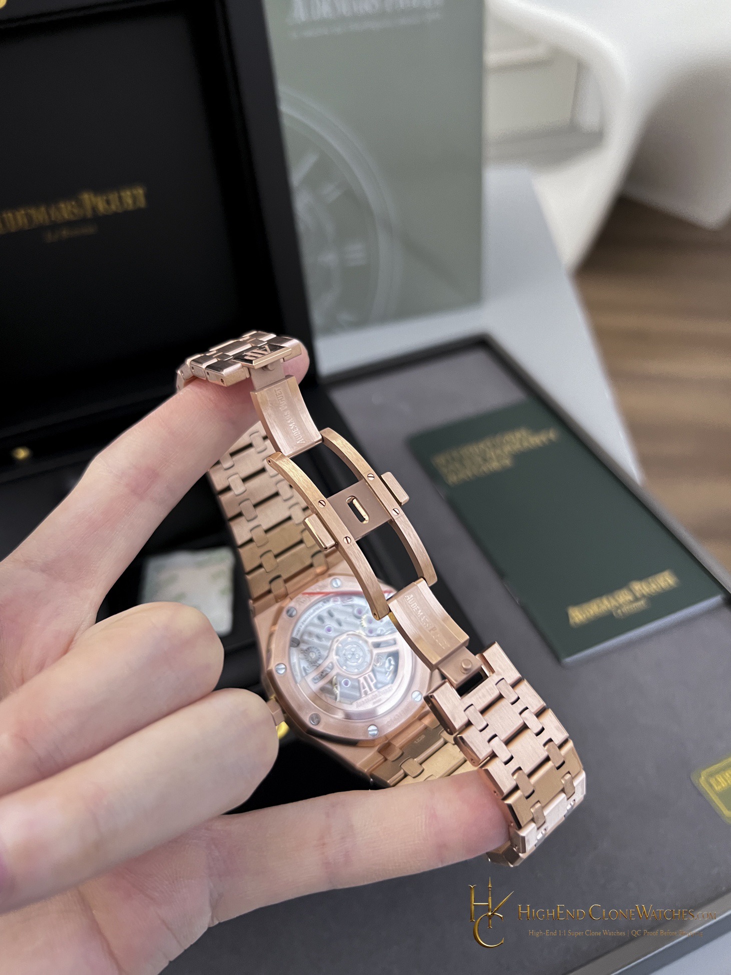 Audemars Piguet Royal Oak 15510 Rose Gold Blue Dial 41mm super clone watch caseback detail