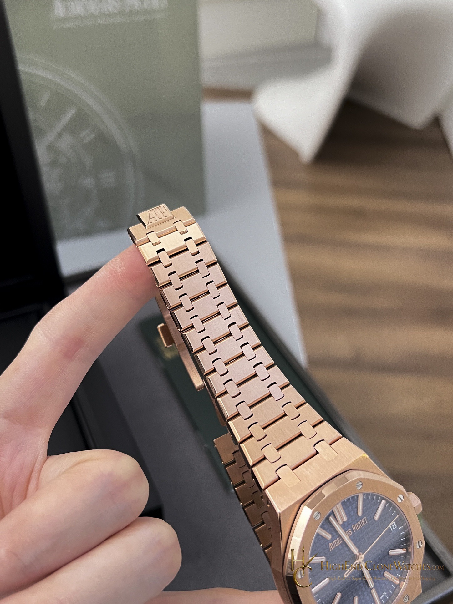 Audemars Piguet Royal Oak 15510 Rose Gold Blue Dial 41mm super clone watch angled view