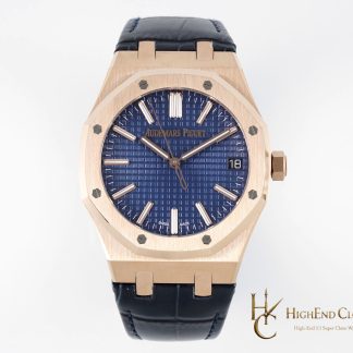 Audemars Piguet Royal Oak 15510 Rose Gold Blue Dial Alligator Leather Strap 41mm super clone watch front view