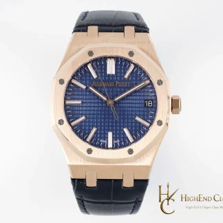 Audemars Piguet Royal Oak 15510 Rose Gold Blue Dial Alligator Leather Strap 41mm super clone watch front view