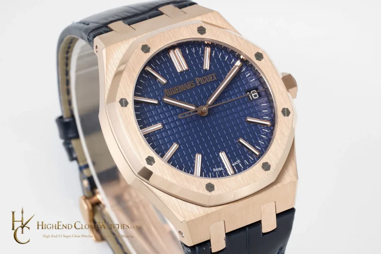 Audemars Piguet Royal Oak 15510 Rose Gold Blue Dial Alligator Leather Strap 41mm super clone watch dial detail