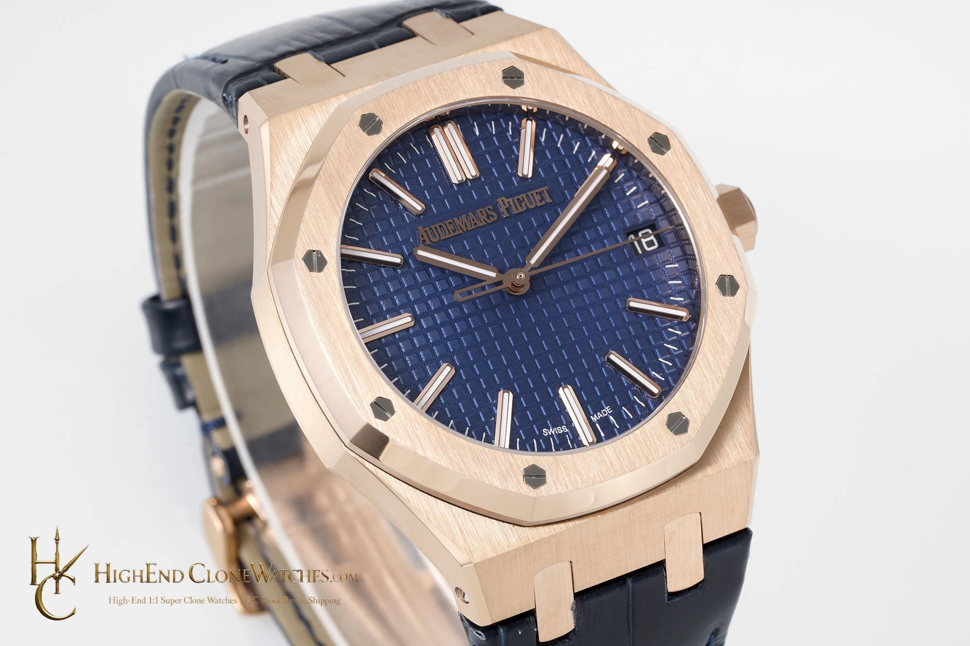 Audemars Piguet Royal Oak 15510 Rose Gold Blue Dial Alligator Leather Strap 41mm super clone watch dial detail