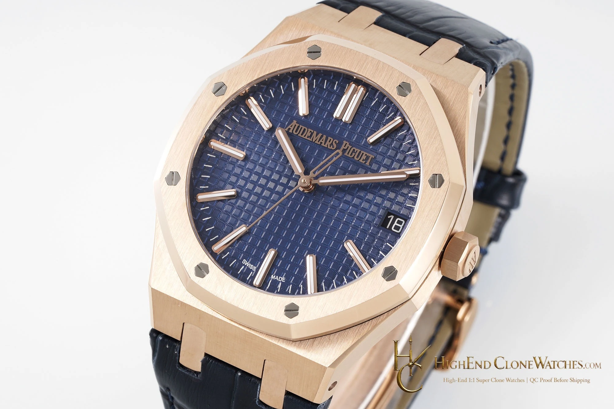 Audemars Piguet Royal Oak 15510 Rose Gold Blue Dial Alligator Leather Strap 41mm super clone watch bezel detail
