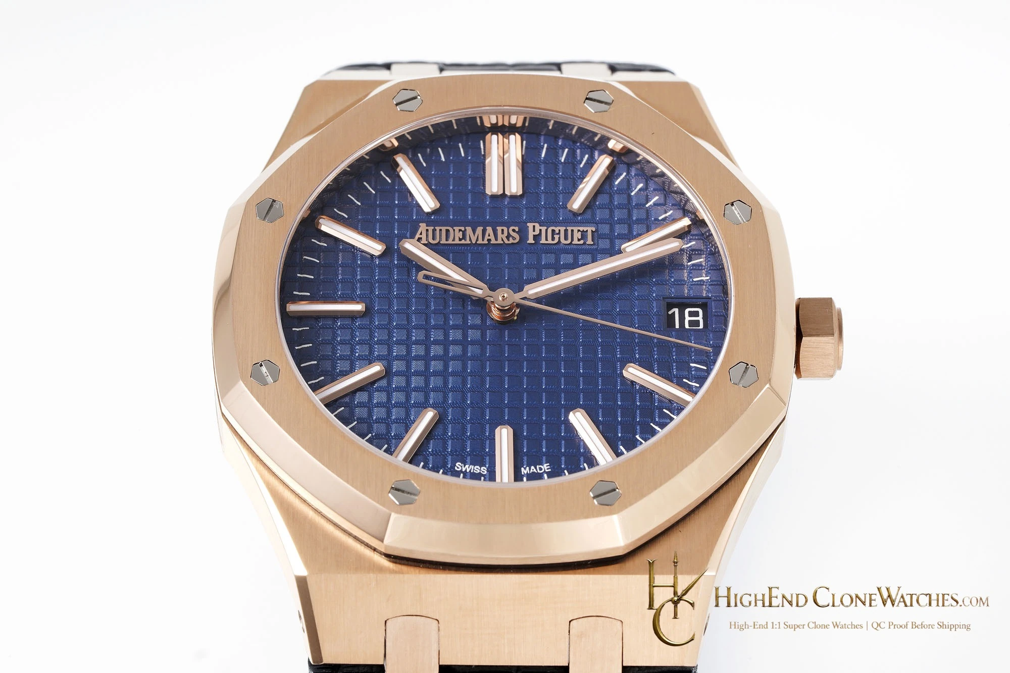 Audemars Piguet Royal Oak 15510 Rose Gold Blue Dial Alligator Leather Strap 41mm super clone watch side case profile