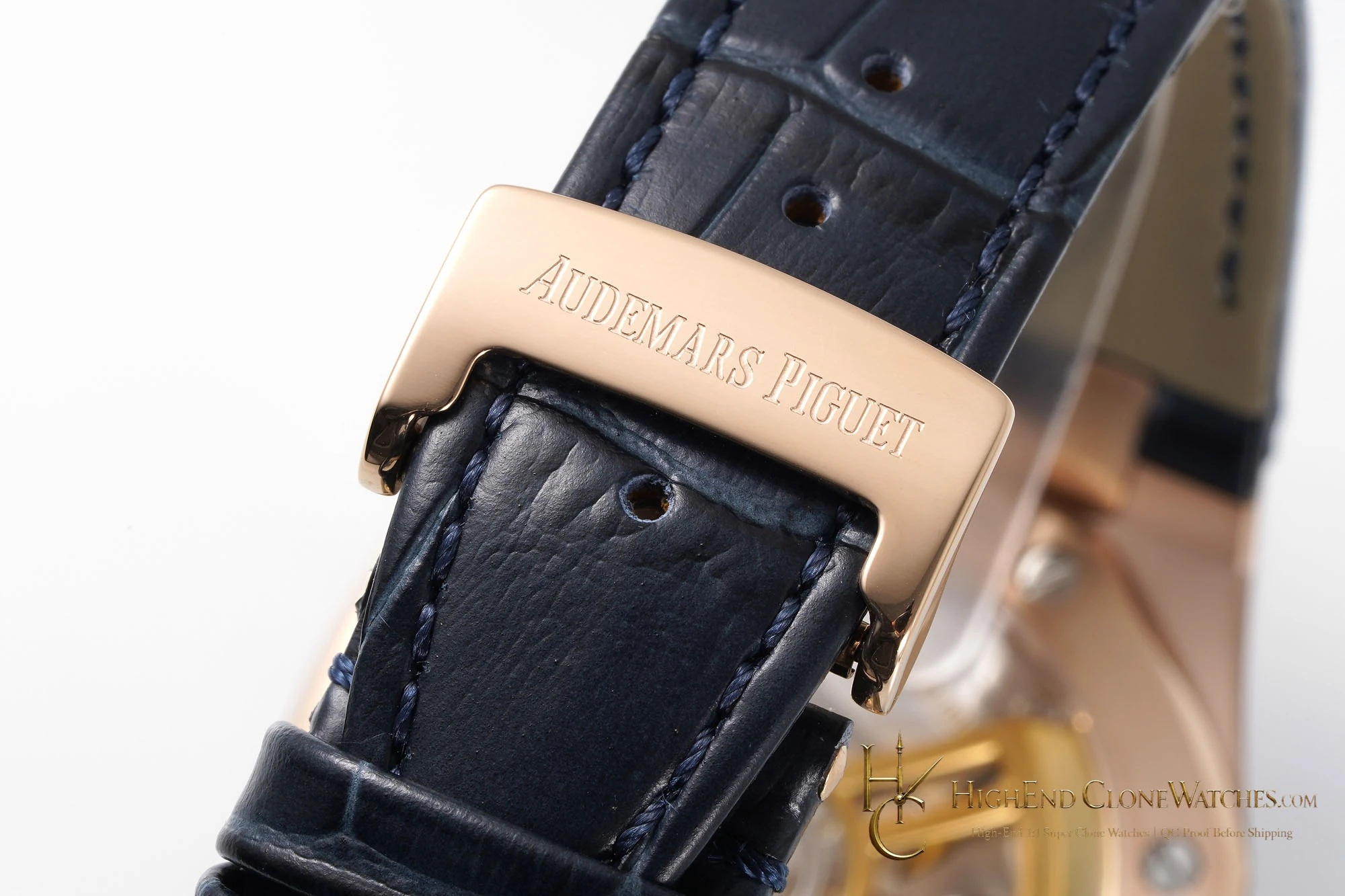 Audemars Piguet Royal Oak 15510 Rose Gold Blue Dial Alligator Leather Strap 41mm super clone watch clasp detail