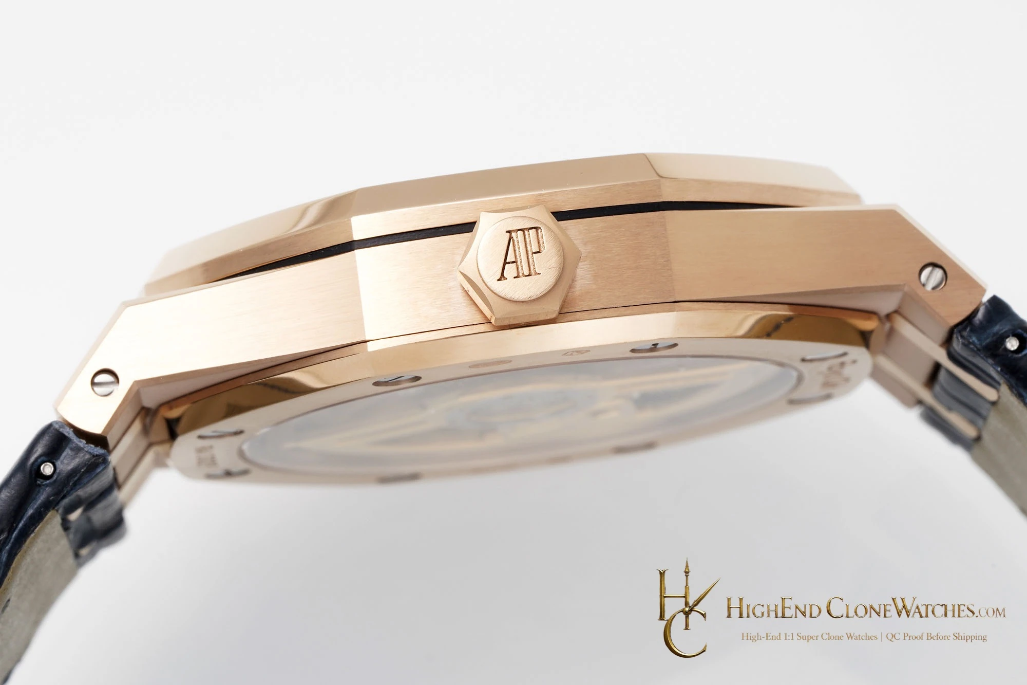 Audemars Piguet Royal Oak 15510 Rose Gold Blue Dial Alligator Leather Strap 41mm super clone watch caseback detail