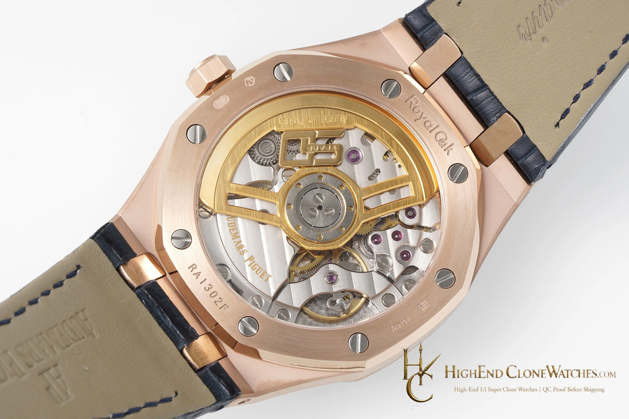 Audemars Piguet Royal Oak 15510 Rose Gold Blue Dial Alligator Leather Strap 41mm super clone watch angled view
