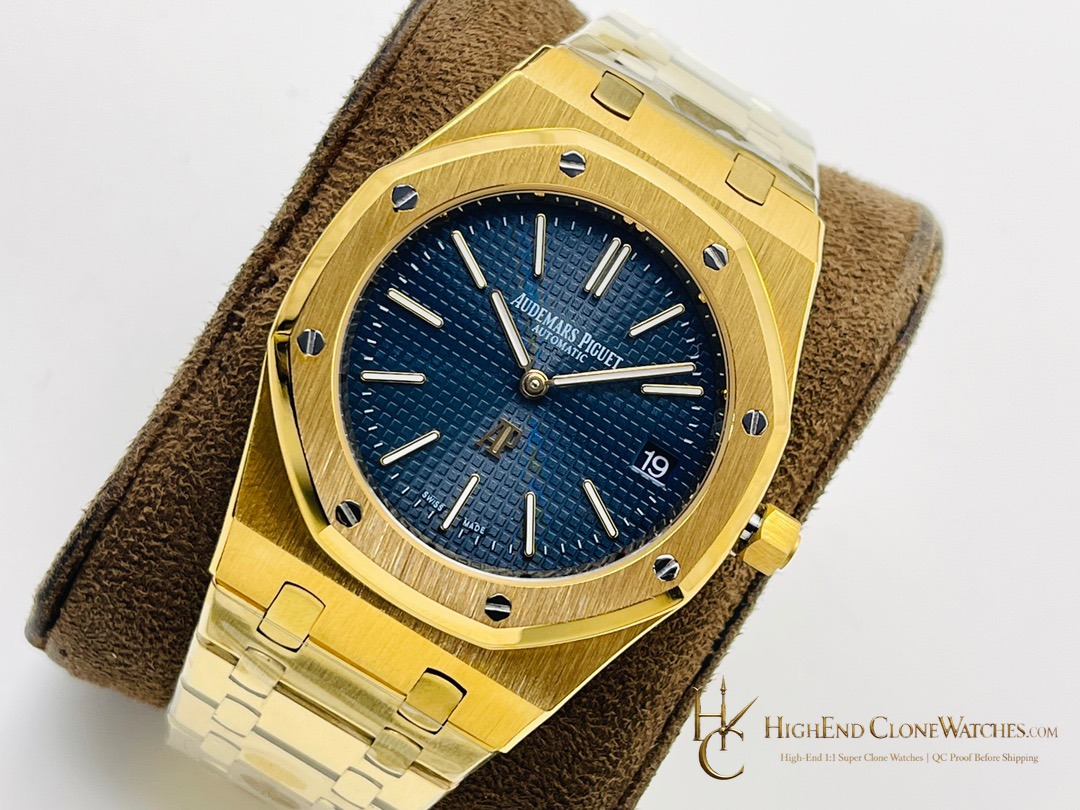 Audemars Piguet Royal Oak 18K Gold 15450BA Blue Dial 37mm super clone watch bezel detail