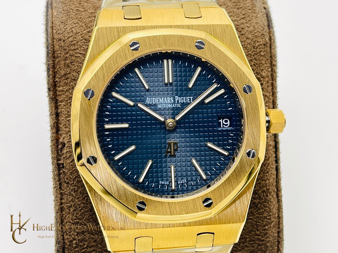 Audemars Piguet Royal Oak 18K Gold 15450BA Blue Dial 37mm super clone watch side case profile
