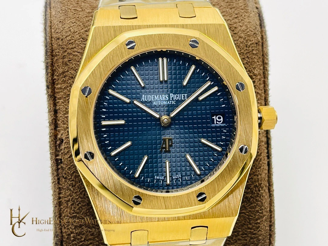 Audemars Piguet Royal Oak 18K Gold 15450BA Blue Dial 37mm super clone watch side case profile
