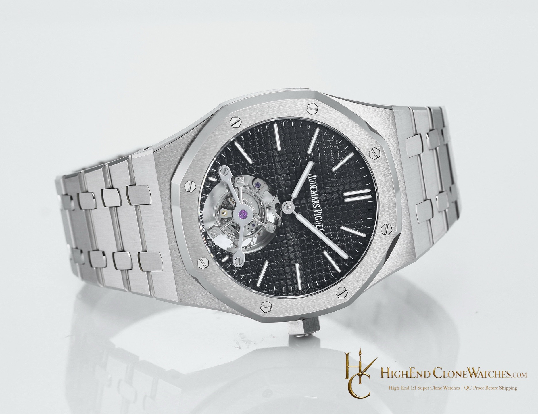 Audemars Piguet Royal Oak 26512ST Black Tourbillon Dial 41mm super clone watch bezel detail