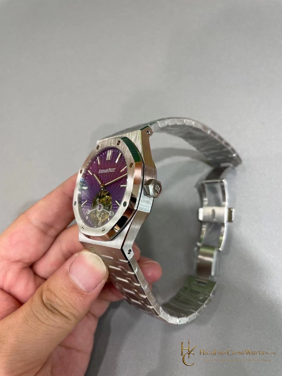 Audemars Piguet Royal Oak 26522ST Purple Tourbillon Dial 41mm super clone watch bezel detail