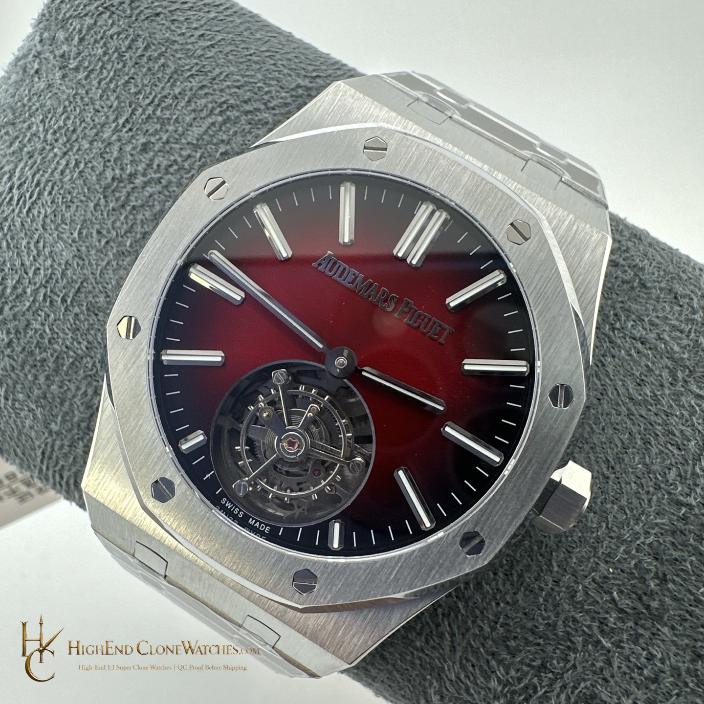 Audemars Piguet Royal Oak 26730ST Smoked Burgundy Tourbillon Dial 41mm super clone watch bezel detail