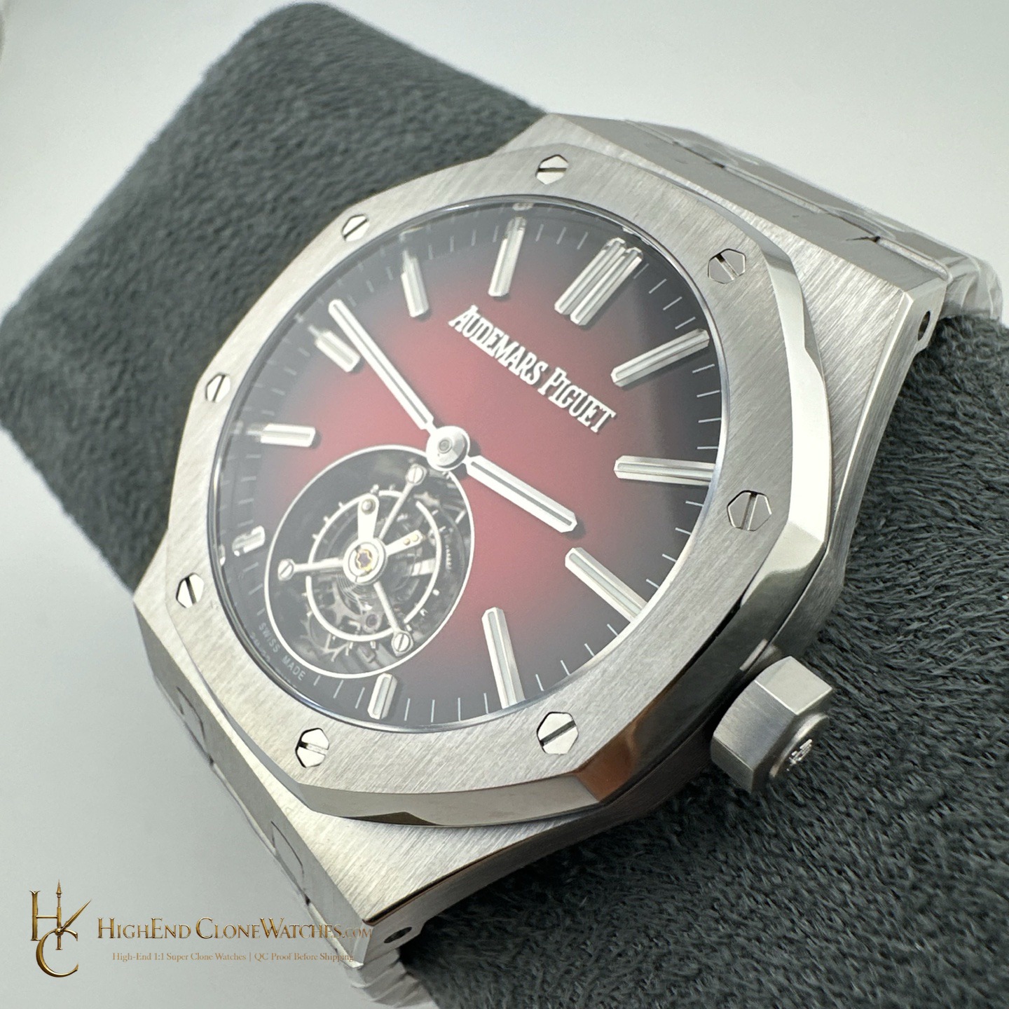 Audemars Piguet Royal Oak 26730ST Smoked Burgundy Tourbillon Dial 41mm super clone watch caseback detail
