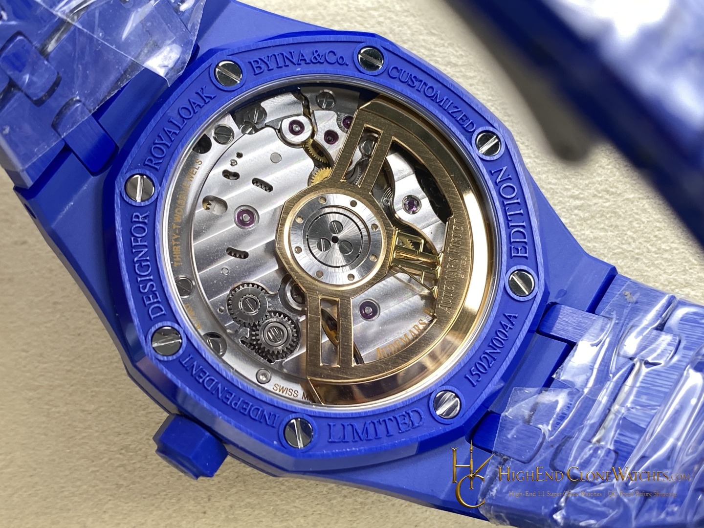 Audemars Piguet Royal Oak Blue Ceramic 15500 Blue dial super clone watch caseback detail