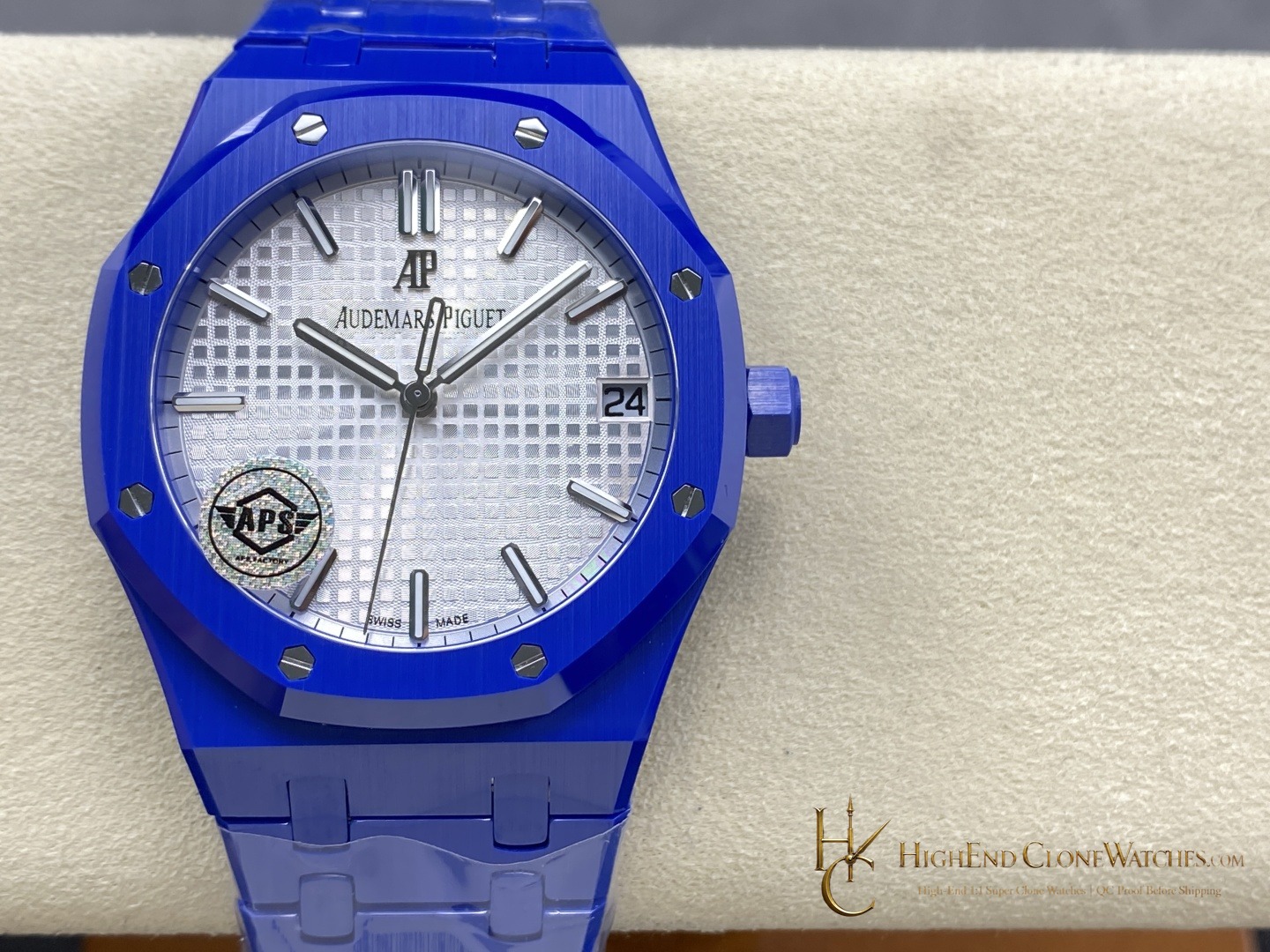 Audemars Piguet Royal Oak Blue Ceramic 15500 White Dial super clone watch front view