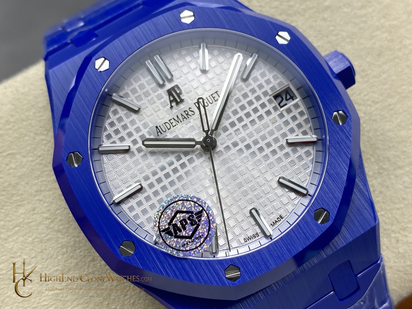 Audemars Piguet Royal Oak Blue Ceramic 15500 White Dial super clone watch dial detail