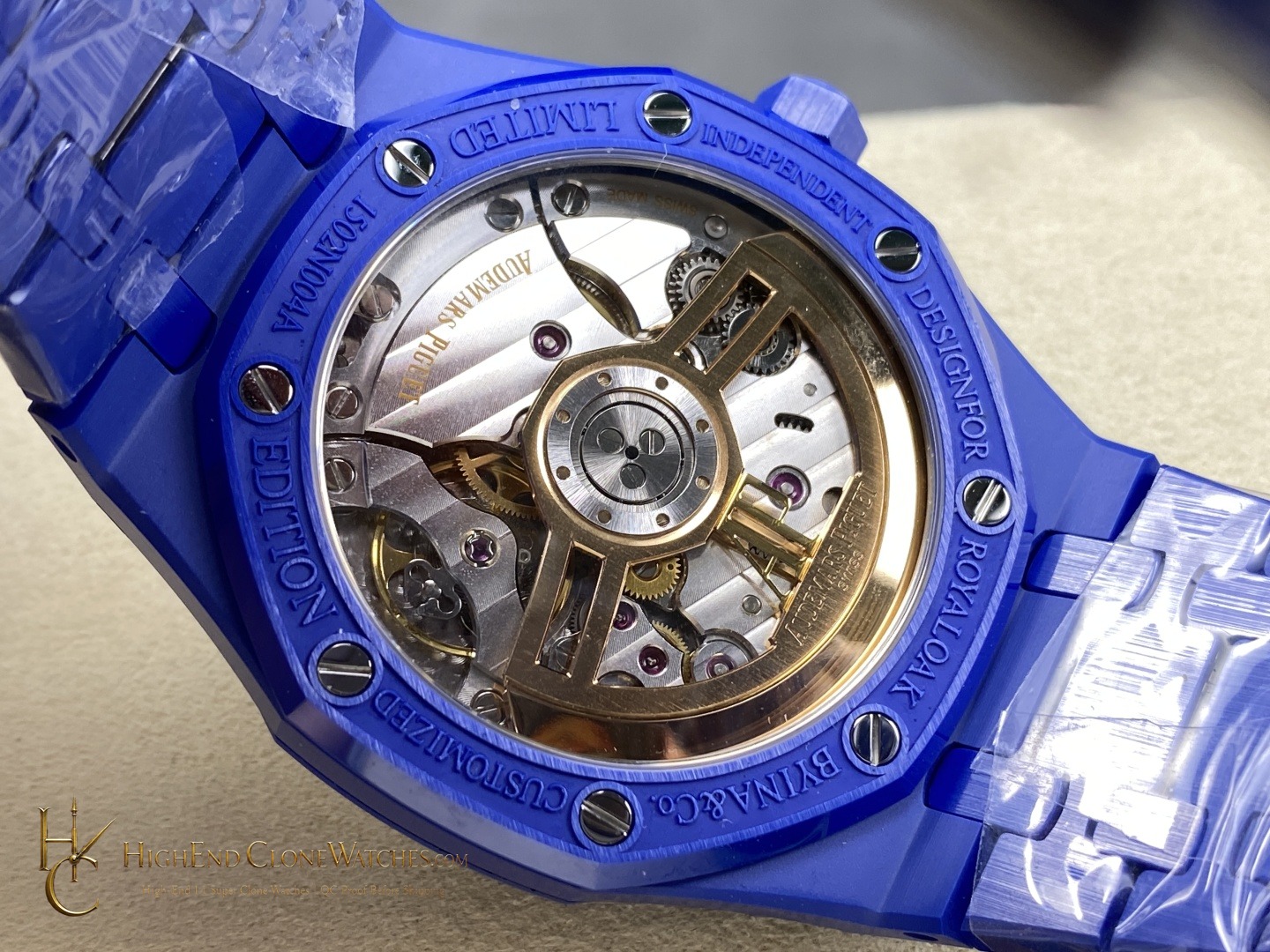 Audemars Piguet Royal Oak Blue Ceramic 15500 White Dial super clone watch caseback detail