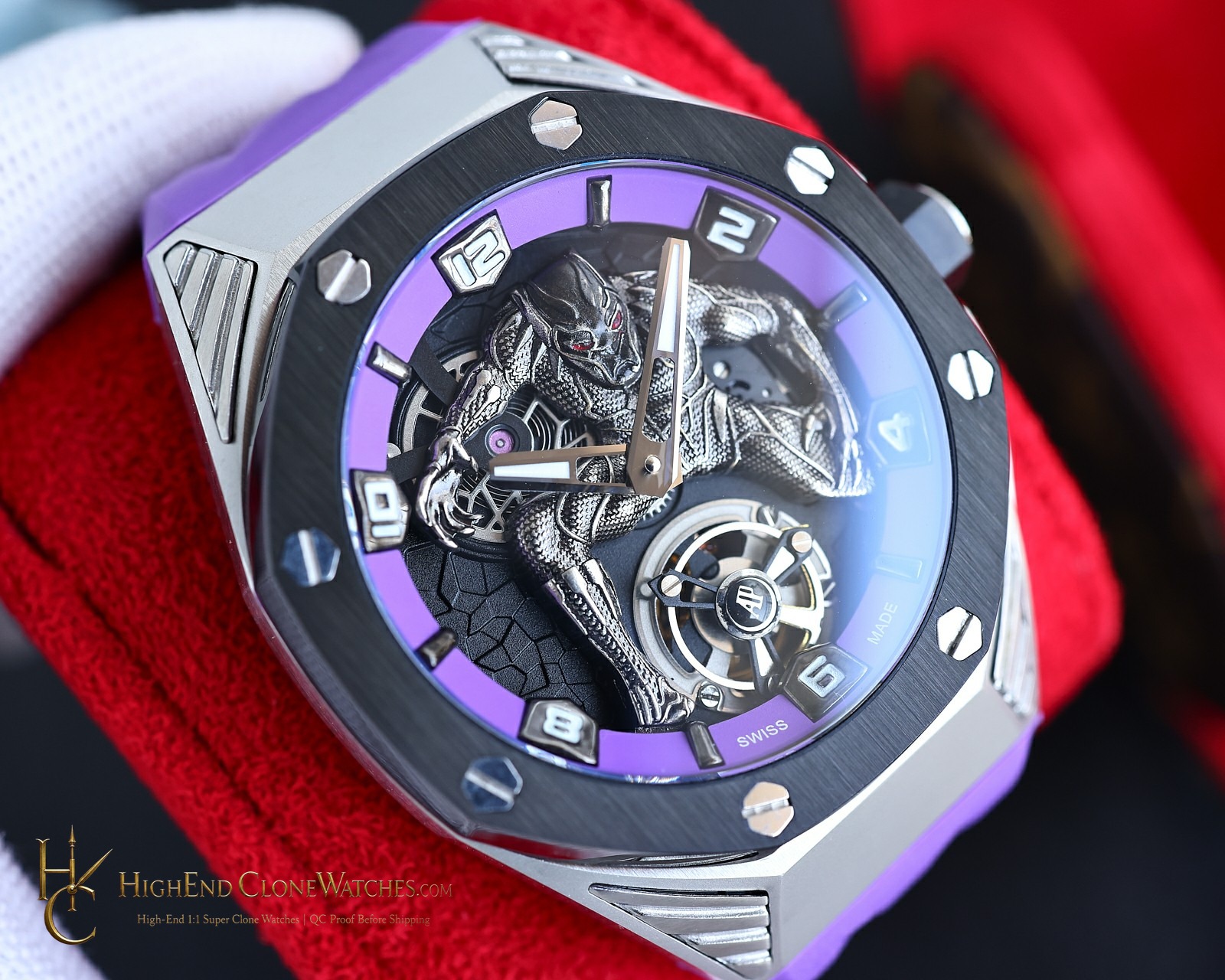 Audemars Piguet Royal Oak Concept Black Panther Flying Tourbillon 26620IO 42mm super clone watch bracelet or strap fit