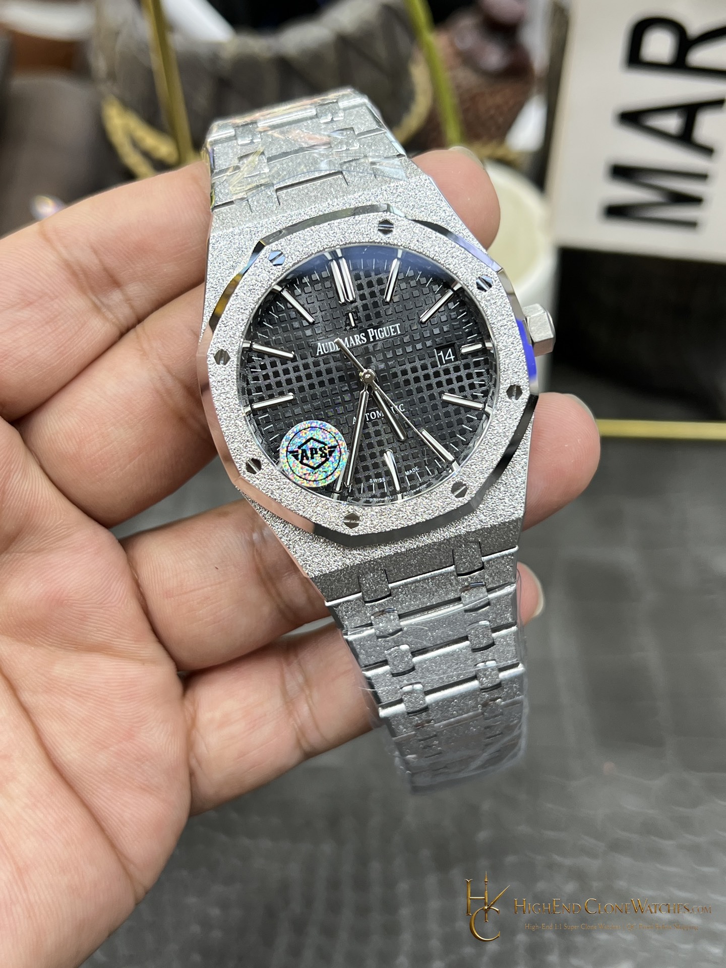 Audemars Piguet Royal Oak Frost 15400 Black Dial super clone watch dial detail