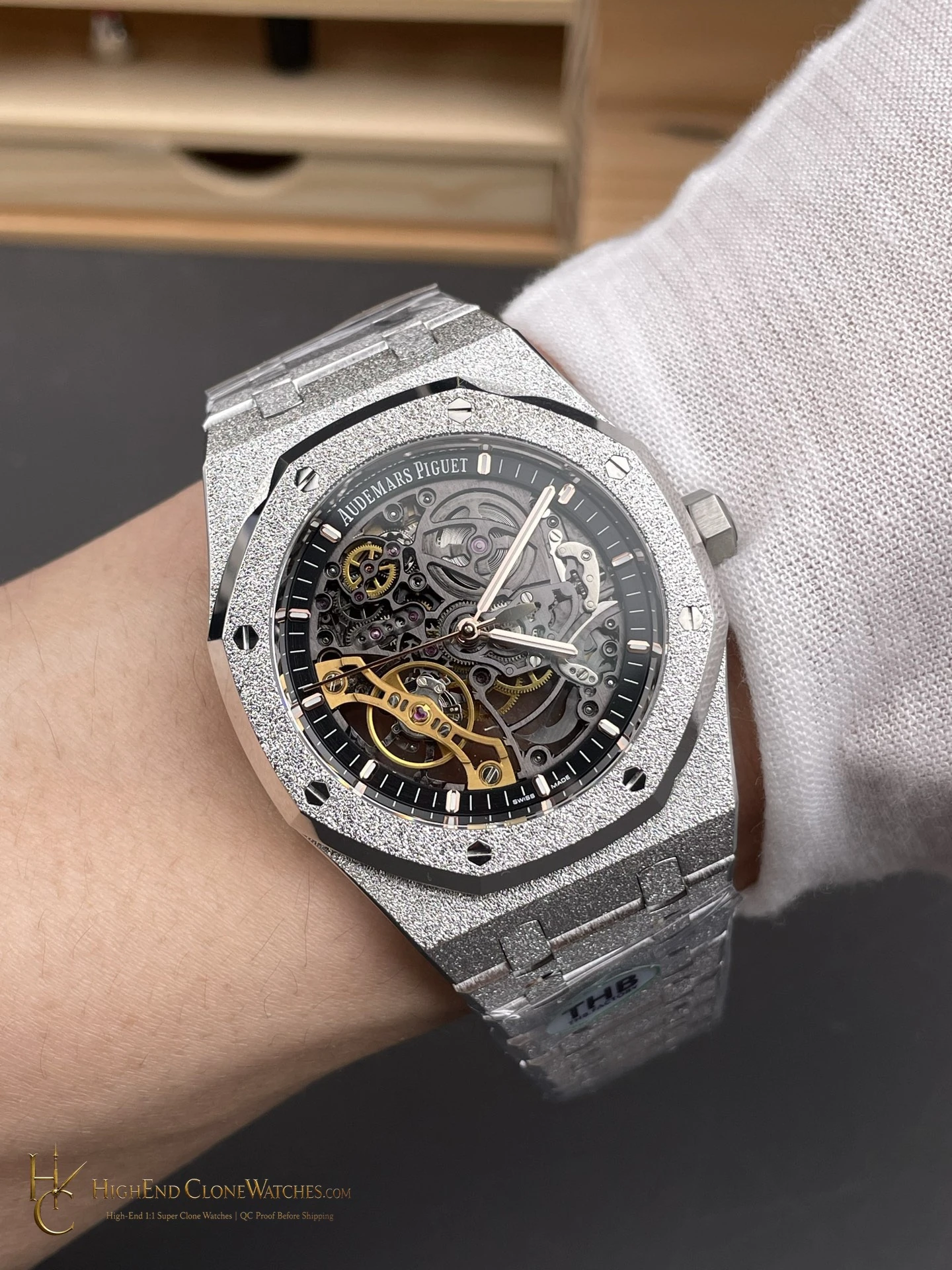 Audemars Piguet Royal Oak Frost 15407 Skeleton Dial super clone watch angled view