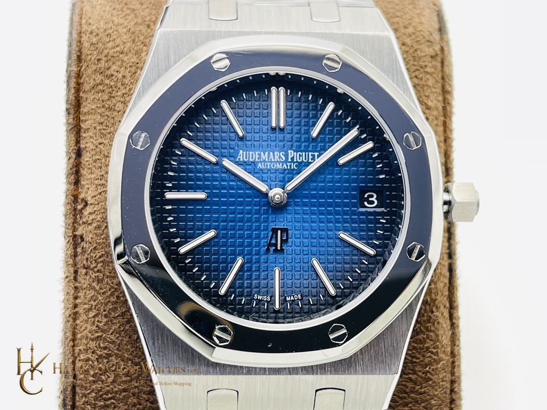 Audemars Piguet Royal Oak Jumbo 15202IP Blue Dial super clone watch side case profile