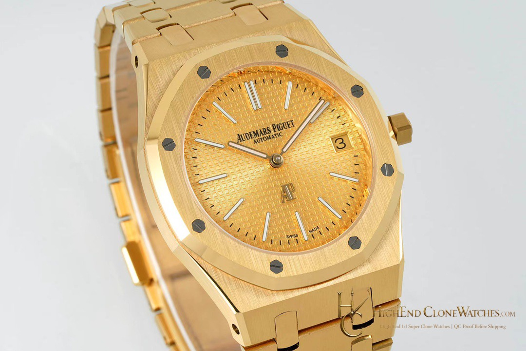 Audemars Piguet Royal Oak Jumbo Extra-Thin Gold Dial 15202BA 39mm super clone watch dial detail