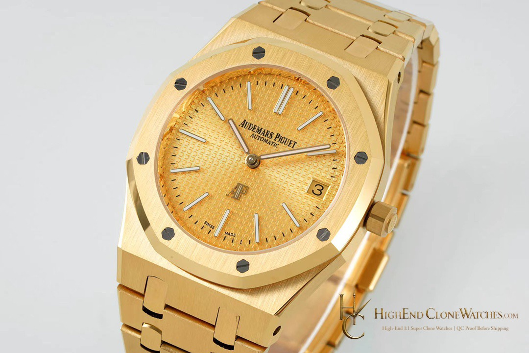 Audemars Piguet Royal Oak Jumbo Extra-Thin Gold Dial 15202BA 39mm super clone watch side case profile