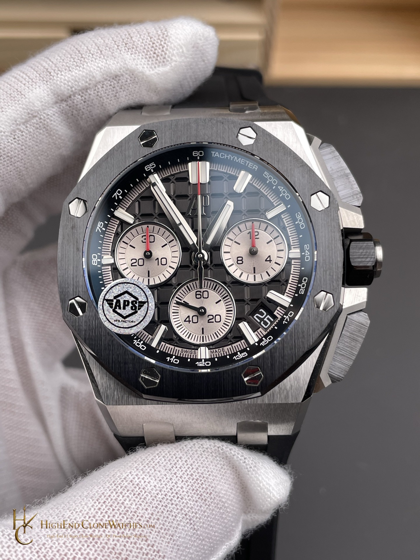 Audemars Piguet Royal Oak Offshore Black Dial 26420 Selfwinding Chronograph super clone watch bezel detail