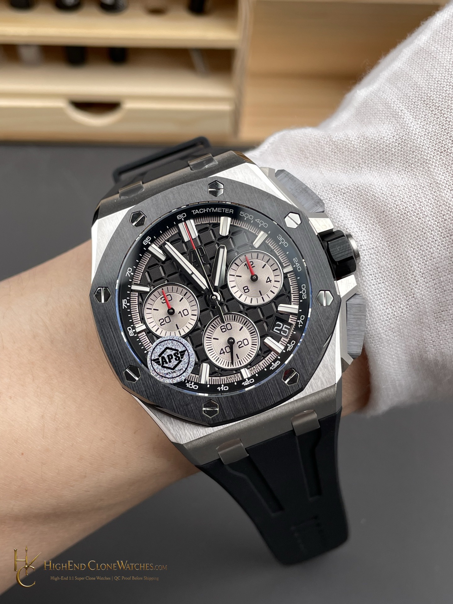 Audemars Piguet Royal Oak Offshore Black Dial 26420 Selfwinding Chronograph super clone watch angled view
